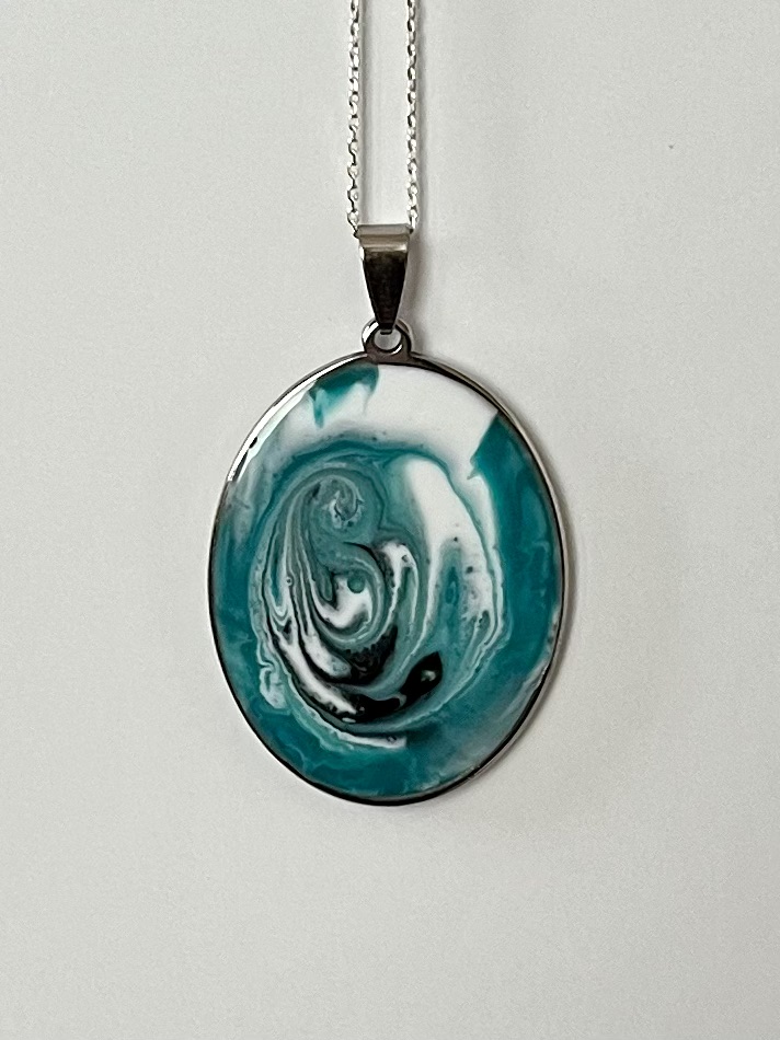 Teal & Black Universe - Large Oval Pendant