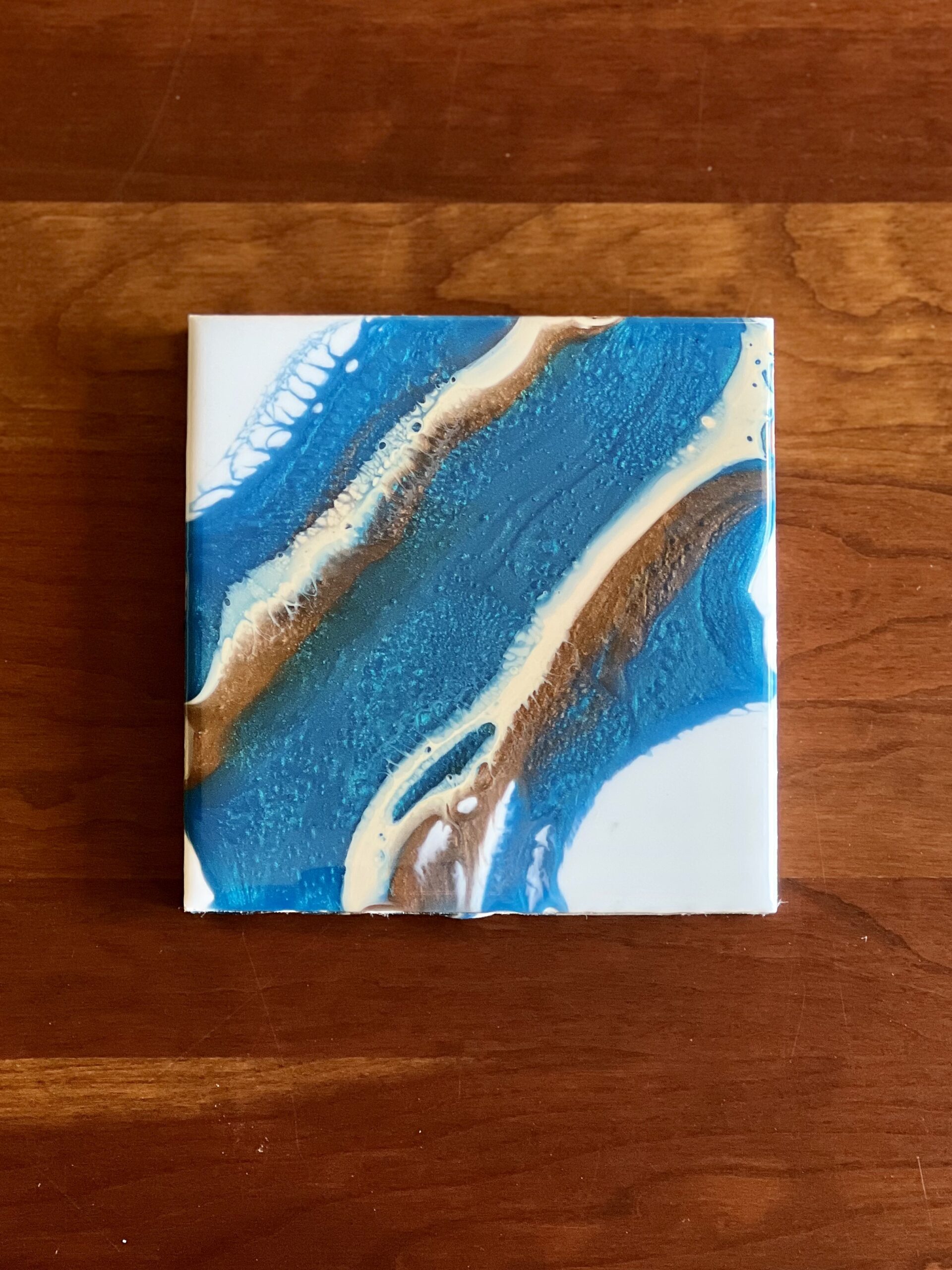 Resin Painting - 5x5" Blue/Brown/Beige